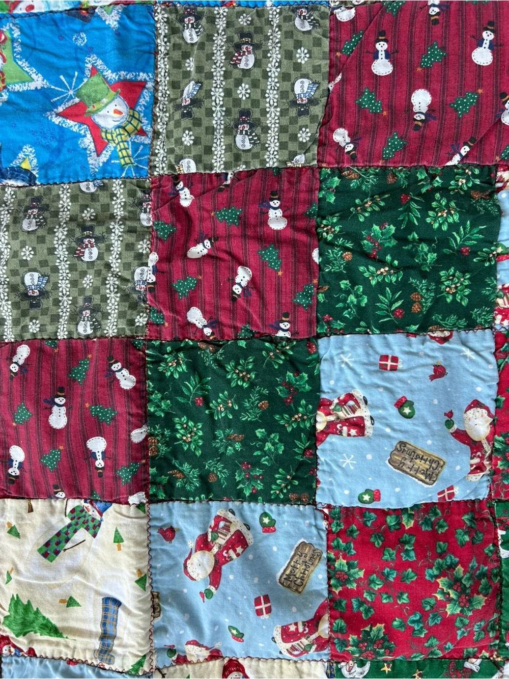 Vintage Xmas Quilt Satin Red Trim Holiday Christmas Festive Seasonal